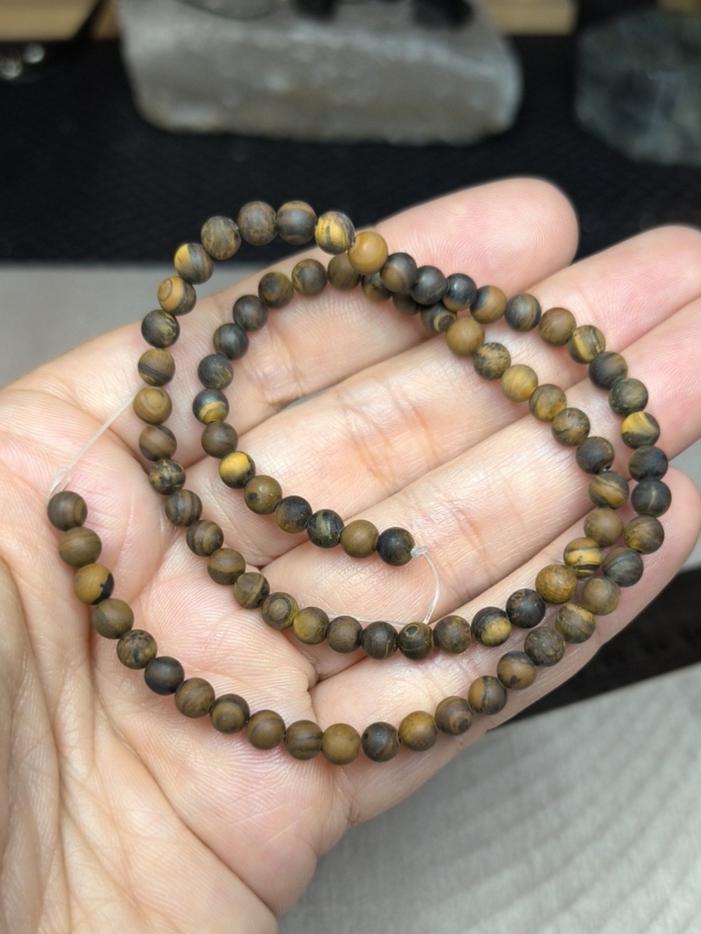 #2- 4mm Natural Matte Tiger’s Eye Stone Beads - 14 Inch Strand